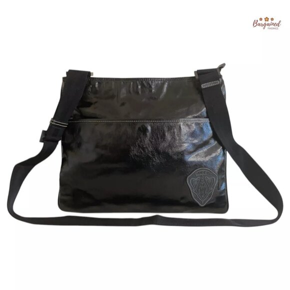 Authentic GUCCI Black PVC Crest Logo Medium Crossbody Shoulder Bag